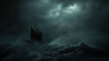 Obraz premium Ship Battling Stormy Sea