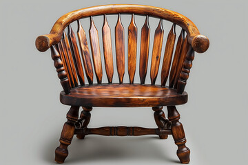 Fototapeta premium A beautifully crafted wooden chair with intricate spindle design and a rich, warm finish.
