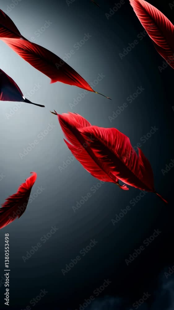 Aufkleber a bunch of red feathers are flying in the air. they are all different sizes and shapes. the feathers