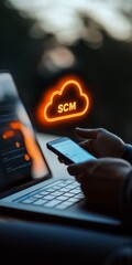 Businessman Navigating Supply Chain Management Using Cloud-Based Software on Mobile Device