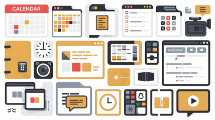 Productivity Tools: A digital toolkit filled with various software icons and apps, symbolizing productivity tools in business.	