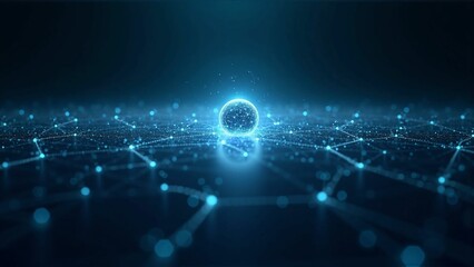 Fototapeta premium Artificial Intelligence and Big Data Visualization in a Digital Sphere Network System on a Dark Futuristic Background 暗い未来的な背景上に表現されたAIとビッグデータの可視化を示すデジタル球体ネットワークシステム