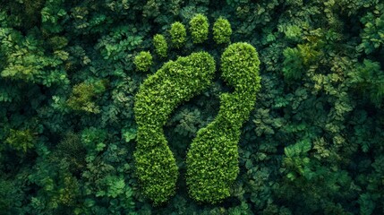 Green footprint. Bushy texture with foliage in the shape of a bare foot, forest background