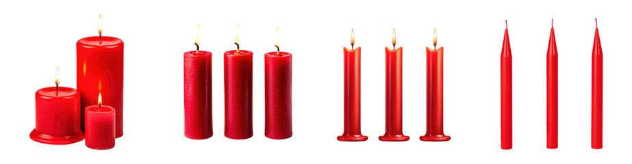 Collection of Red Candles Lit Burning Romantic Set for Valentine's Day