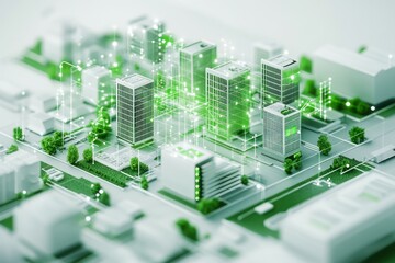Urban Development Concept with Smart Buildings and Digital Connectivity in a Modern Cityscape