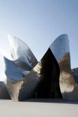 Futuristic metallic architecture with sharp geometric lines