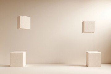 Minimalist scene with floating cubes, emphasizing balance and li