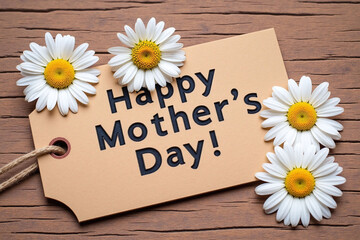 tag that says Happy Mothers Day with daisies on it