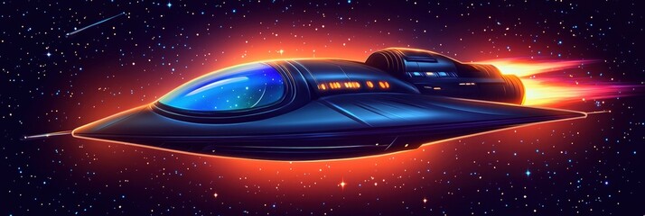 Futuristic space travel concept with sleek spacecraft and glowing stars