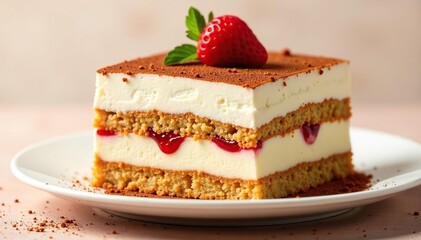 Classic tiramisu dessert, layers visible, isolated , savoiardi, confectionery