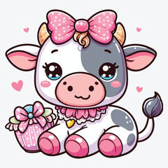 Fototapeta premium Cute Baby Cow Baby Girl Shower Vector Illustration stock illustration