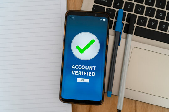 Account successful verified. Concept of online security and KYC know your costumer process.