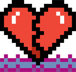 Obraz premium pixelated heart with glitch effect on a transparent background retro digital art, love and technology fusion, red heart with 8 bit.