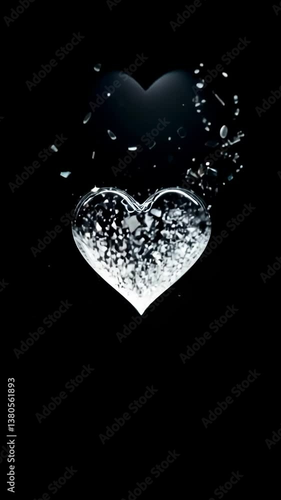 Poster a heart made of diamonds is shown in a black background. the heart is broken into pieces. the diamon