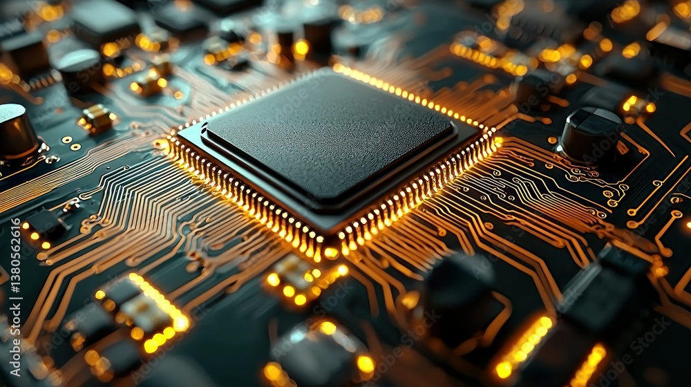 Poster illuminated microchip: a close-up view of modern technology