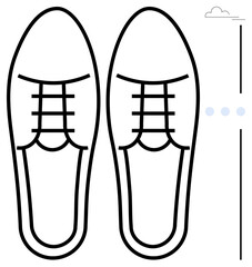 Pair of outlined formal shoes with lace details, accompanied by minimal sky accents. Ideal for fashion, footwear, business, elegance, minimalism, branding corporate identity. Flat simple metaphor