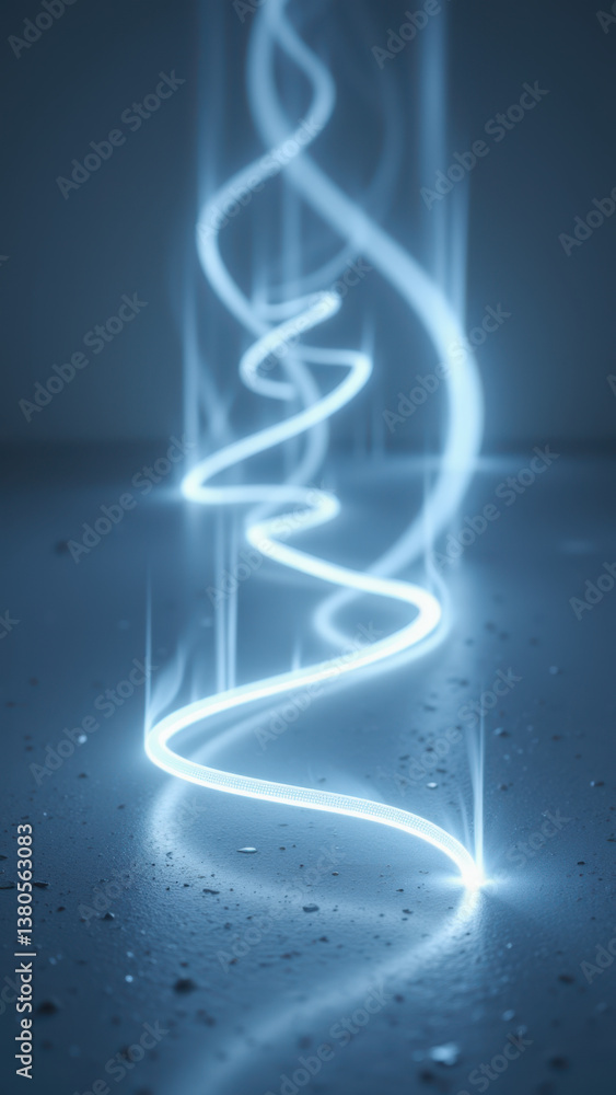 Poster a captivating depiction of light beams emanating from a central point on a reflective surface.
