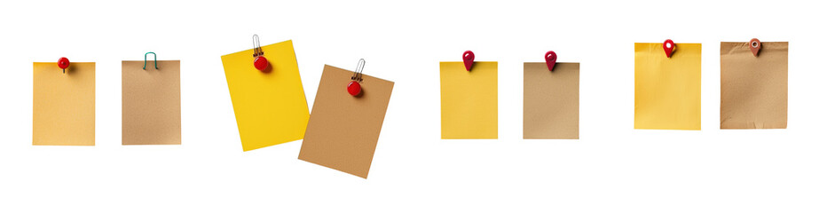 Blank Yellow and Brown Sticky Notes with Clips and Pins Ready for Your Message