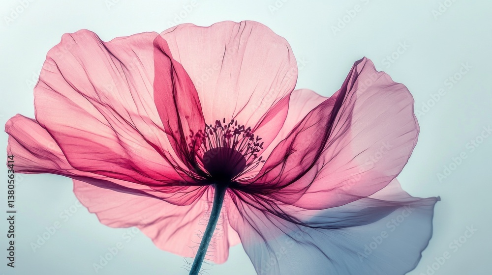 Poster a stunning pink flower stands gracefully against a pale sky, its delicate petals softly glowing in t