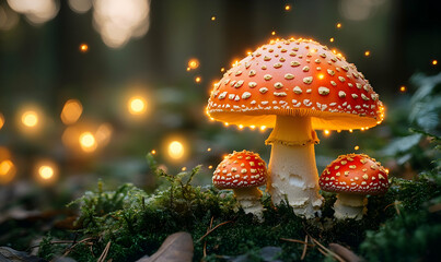 Glowing red mushroom forest fantasy