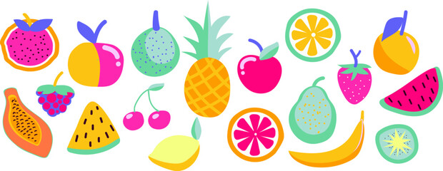 Vector summer cute exotic tropical fruits in flat design.Healthy sweet food. 
