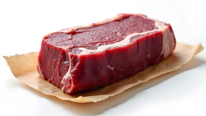Obraz premium Raw point cut brisket deep red with white fat cap resting on butcher paper