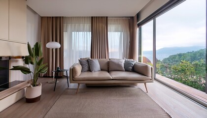 modern living room with sofa near the window