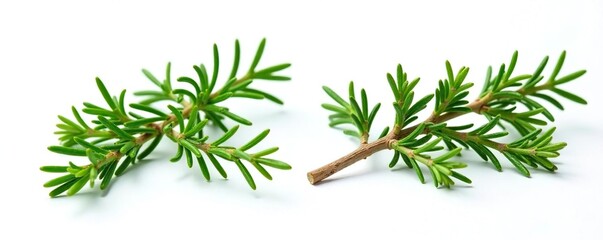 Naklejka premium Sprigs of rosemary and thyme isolated on white background, herb garden, plants