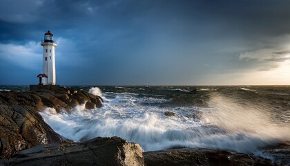 Obraz premium lighthouse standing stalwart by rough seas