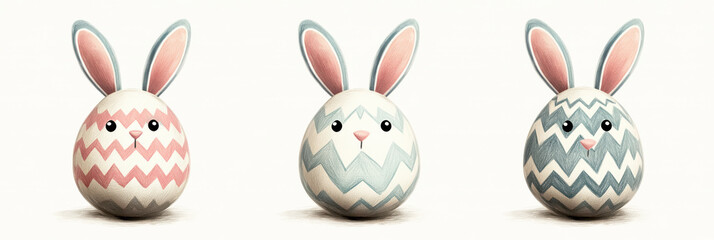 Easter card with a minimalist playful bunny eggs. Banner, copy space