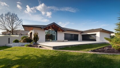 modern home exterior with elegant design and suburban landscape