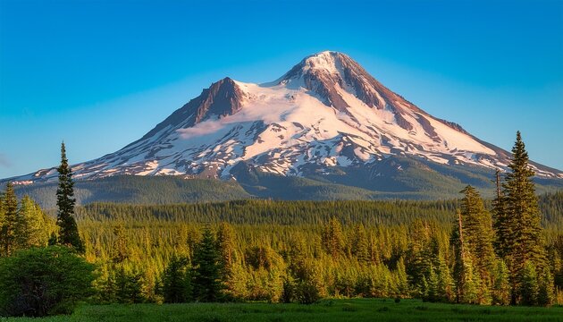 mt shasta in california early morning at the beginning of summer