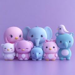 Adorable pastel-colored baby animals gathered together.  Sweet and playful mood.