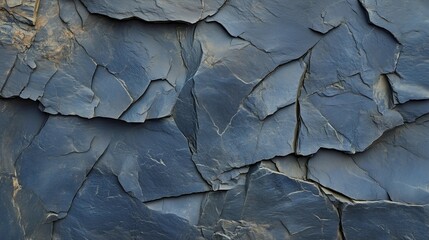 A high-quality texture of dark blue slate rock with deep fissures and rough, uneven layers, creating a natural and rugged aesthetic