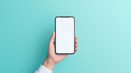 Hand holding mobile phone with blank screen