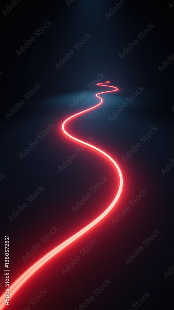 Aufkleber futuristic glowing red neon path leading to unknown destination on dark background with blurred edge