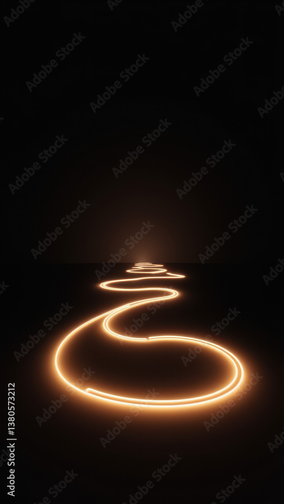 Poster a futuristic tunnel with a curved path illuminated by glowing lights against a dark background.