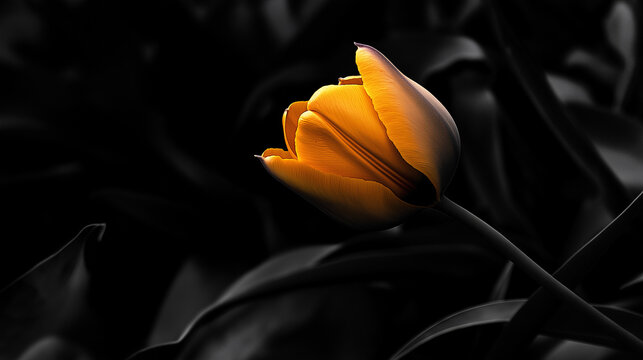 Golden tulip in darkness: a symbol of resilience and hope for inspirational poster backgrounds, mindfulness campaigns, and emotional storytelling content