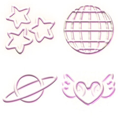 Obraz premium Cute 3D Pink Neon Transparent Ornament Clipart Sticker Set - Part 2