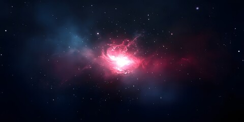 Naklejka premium A vibrant cosmic cloud with bright center surrounded by twinkling stars in a dark blue space scene