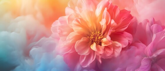 Obraz premium A soft focus image of a dahlia flower with pastel colors and a dreamy ethereal background effect