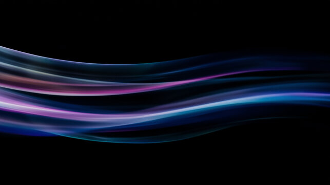 Futuristic flowing neon wave lines on black background for technology branding, digital interface design, and high-tech promotional visuals
