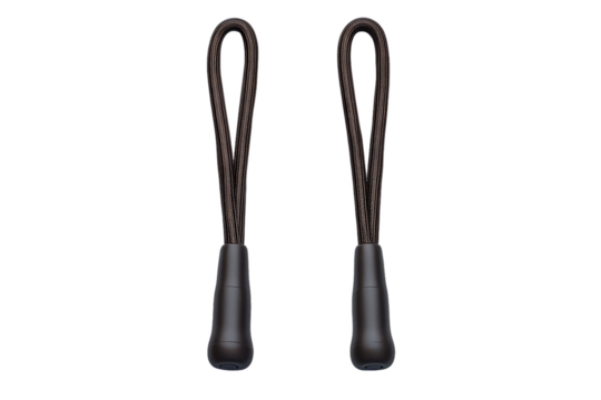 Dark Brown Elastic Zipper Pulls, Close-up Studio Shot