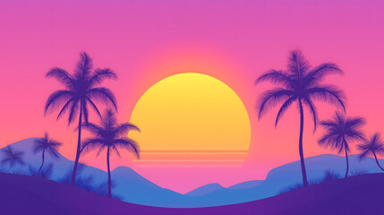 Beautiful view of palm trees at sunset