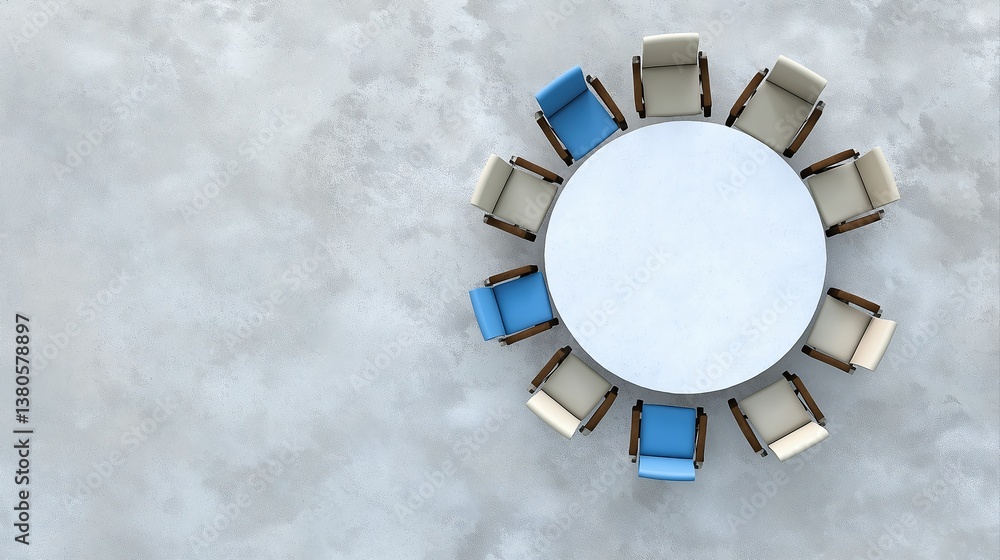 Aufkleber team discussing business strategy around circular table in modern office setting