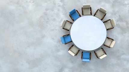 Team Discussing Business Strategy Around Circular Table in Modern Office Setting