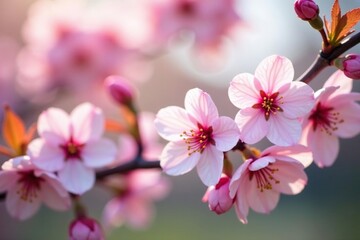 Obraz premium Delicate pink sakura blossoms, soft petals, gentle branches , background, floral, flower