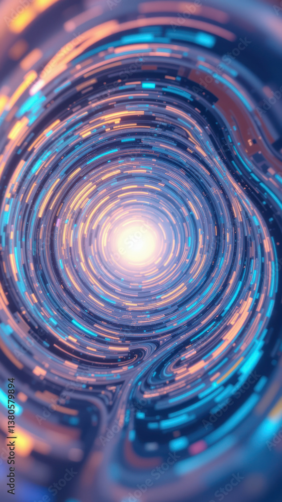 Poster intricate digital tunnel with vibrant colors, resembling a futuristic computer system or virtual rea