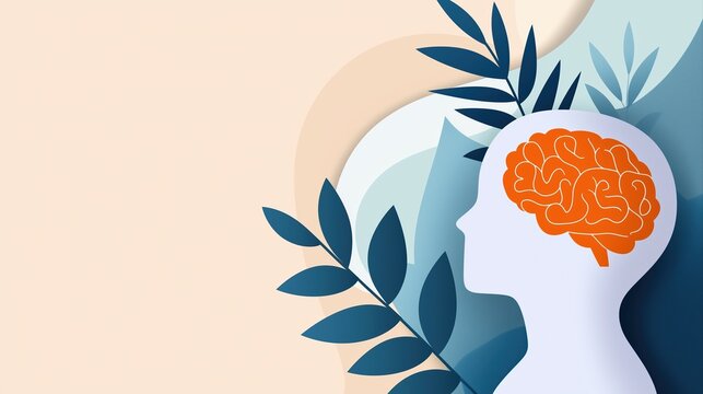 Flat Design Poster for Mental Health Awareness Featuring a Brain and Abstract Elements