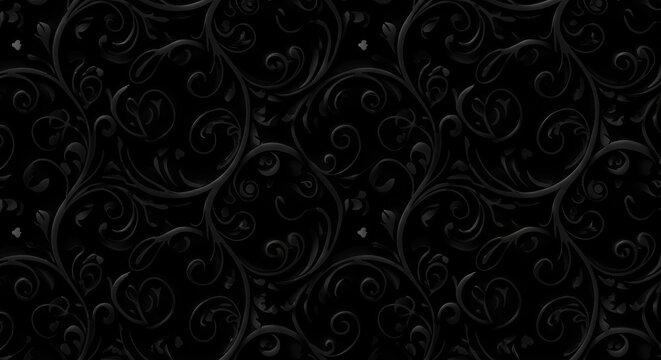Abstract Black Floral Vine Pattern with Light Effect - Elegant, dark, mysterious, ornate, and sophisticated design. Symbolizes mystery, luxury, elegance, power, and darkness
